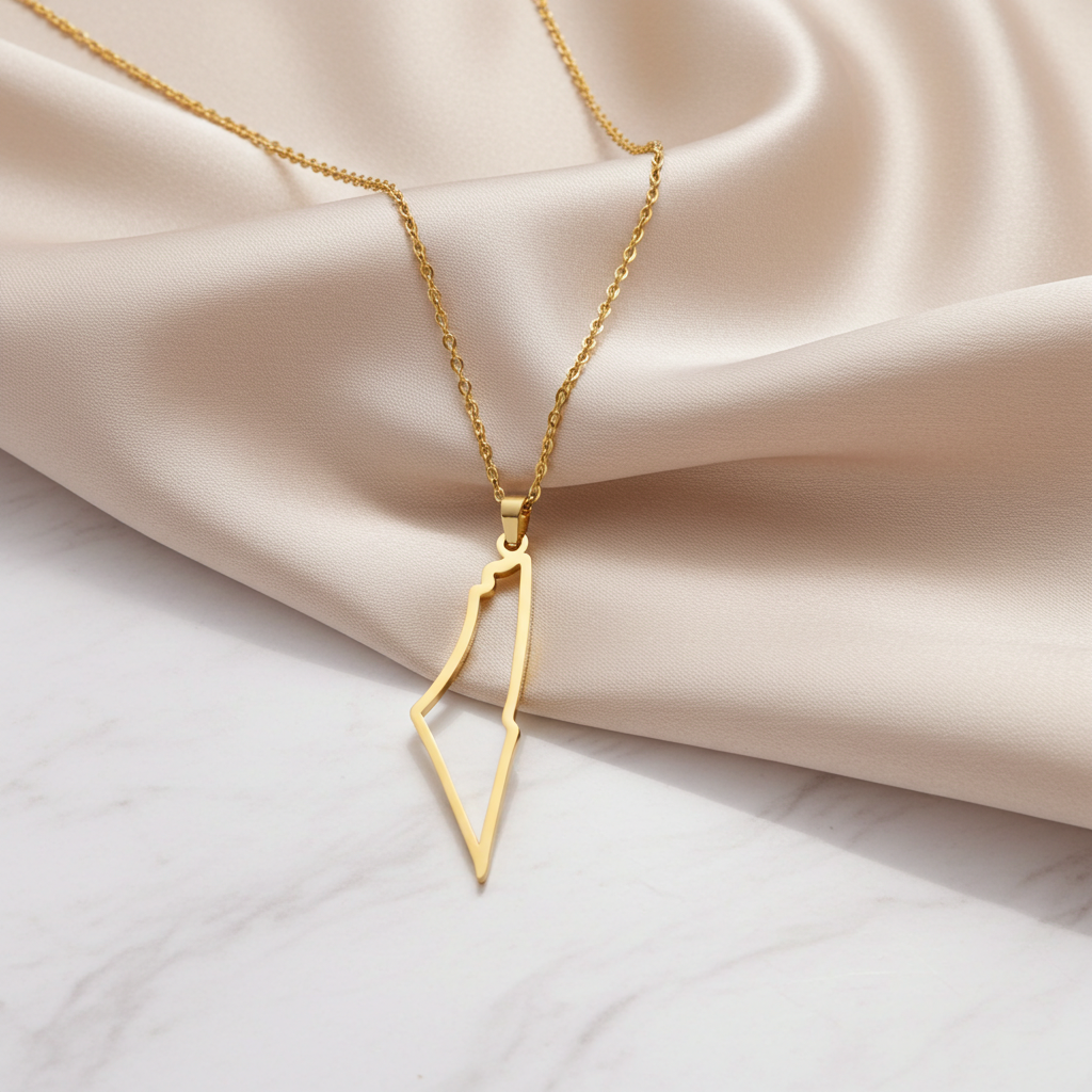 Collar silueta mapa de Palestina en dorado con cadena delicada