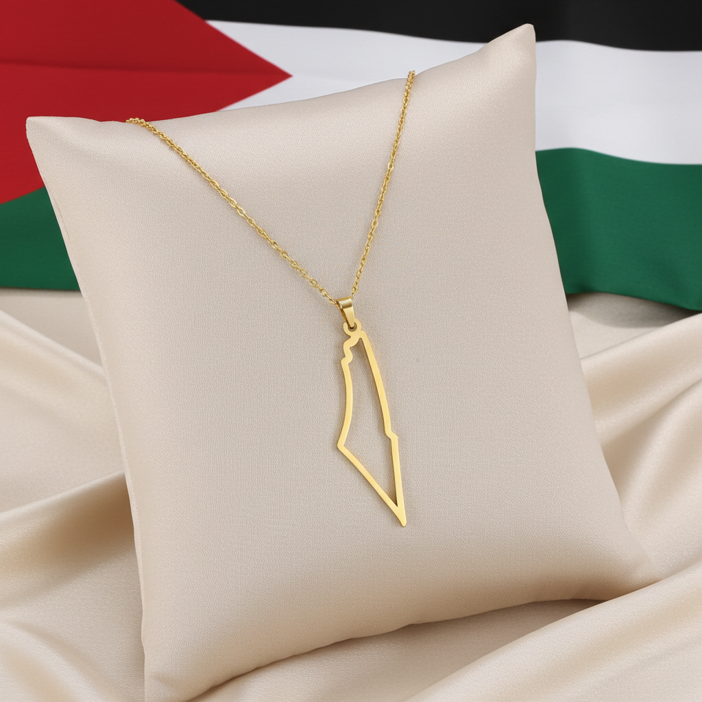 Collar mapa Palestina dorado en caja de regalo, joyería islámica