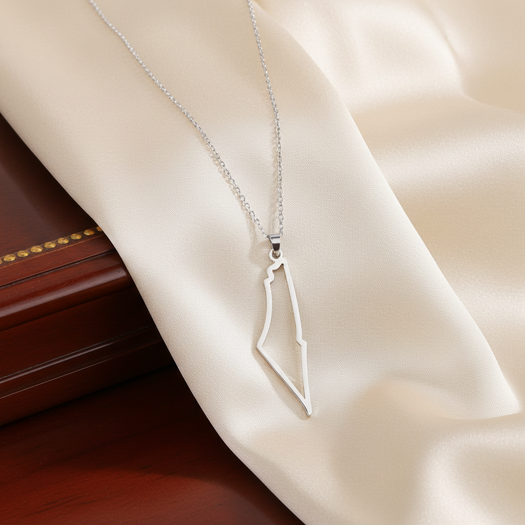 Collar silueta mapa de Palestina en plata con cadena delicada