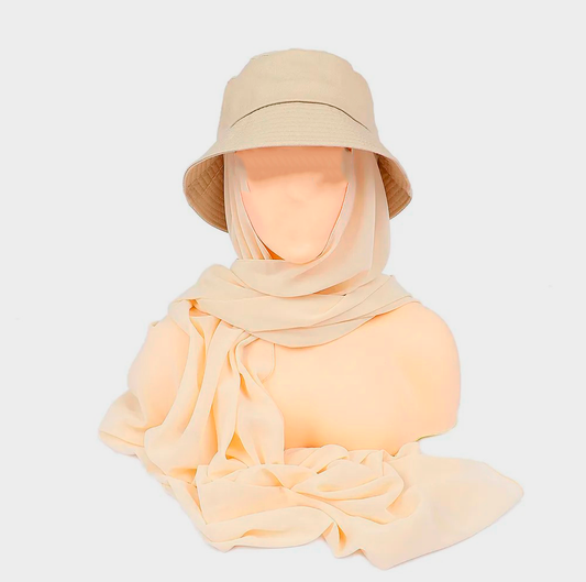 Hat with Hijab - Light Beige