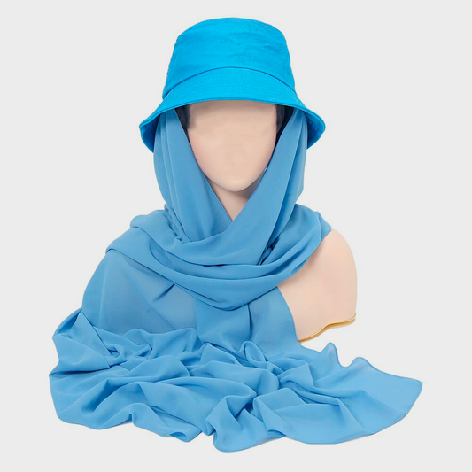 Hat with Hijab - Sky Blue