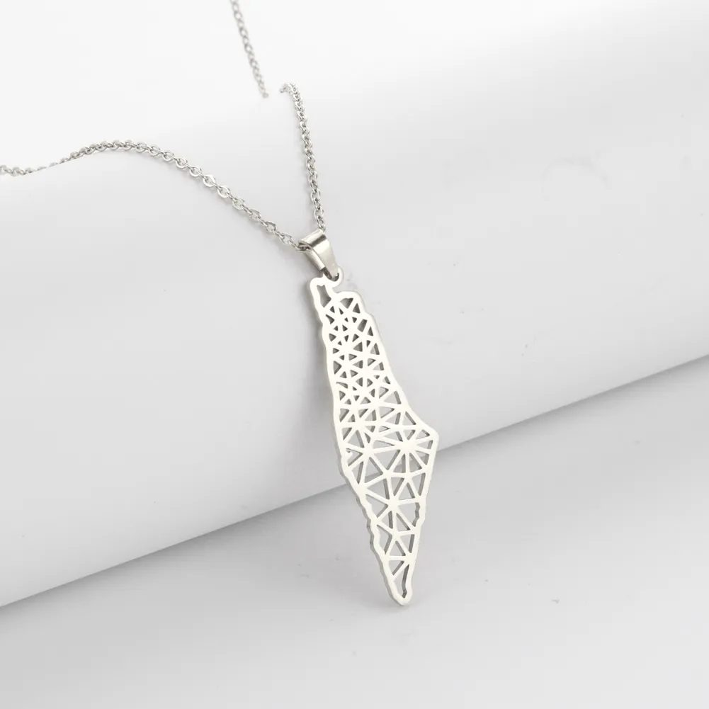 Collar de Mapa Geográfico de Palestina - Plata