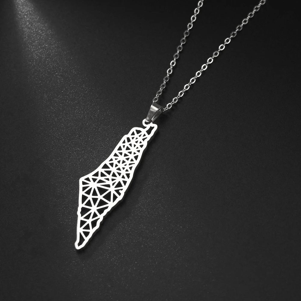 Collar de Mapa Geográfico de Palestina - Plata