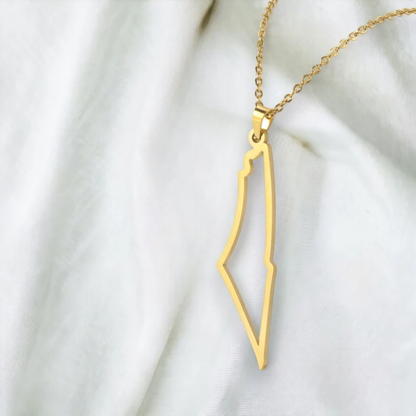 Palestine Map Silhouette Necklace - Golden