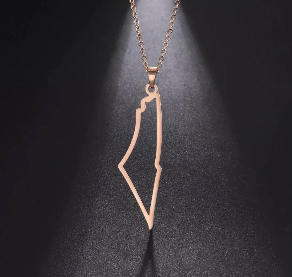 Palestine Map Silhouette Necklace - Rose Gold