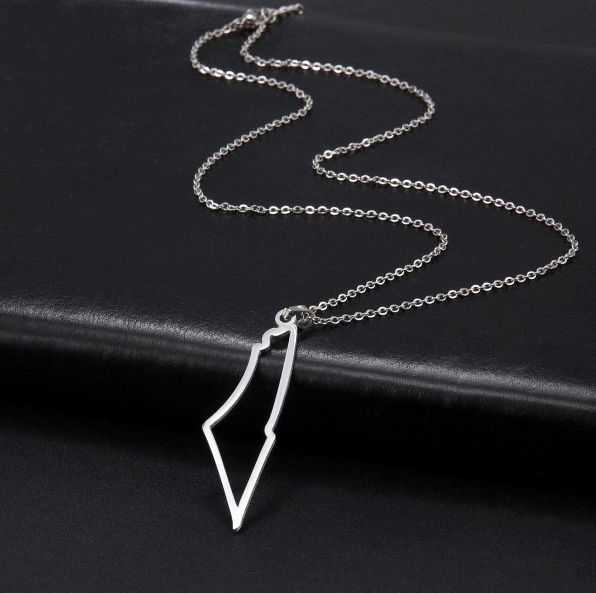 Palestine Map Silhouette Necklace - Silver