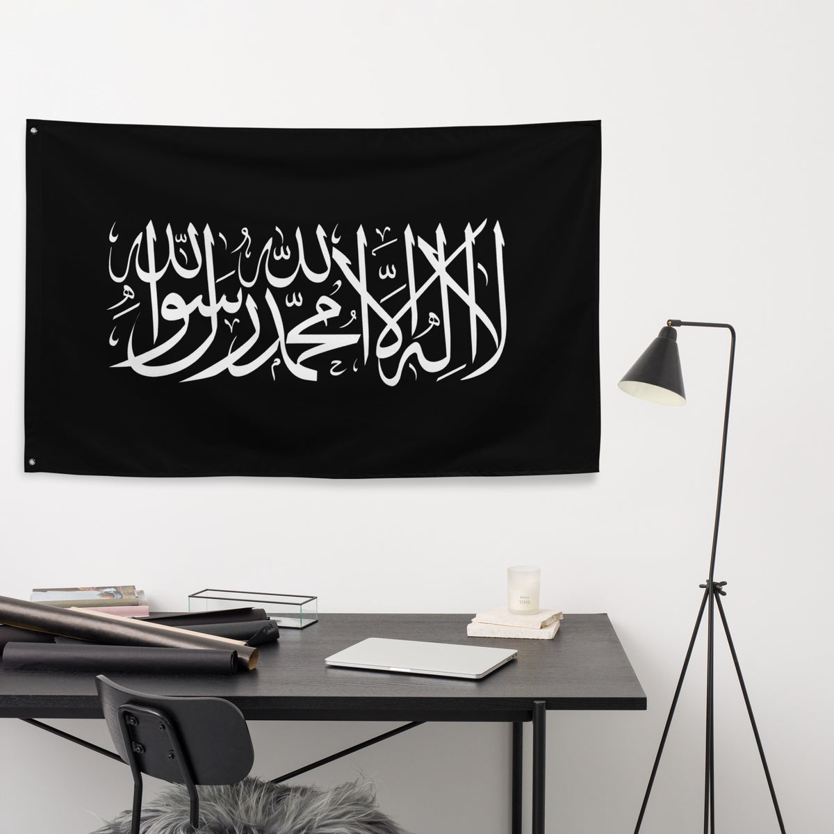 Bandera decorativa Shahada negro y blanco, artículo religioso musulmán